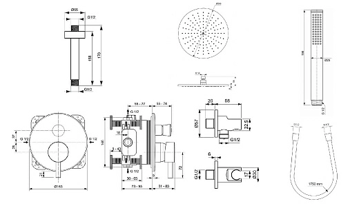 Система скрытого монтажа Ideal Standard Ceraline Black (6 in 1) SetA6939XG-3, верхний душ 300мм потолочный Система скрытого монтажа Ideal Standard Ceraline Black (6 in 1) SetA6939XG-3, верхний душ 300мм потолочный