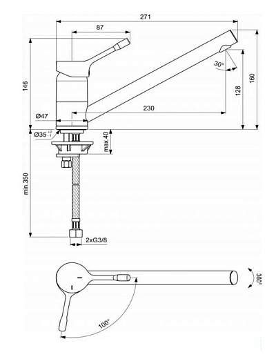 Смеситель Ideal Standard Ceralook для кухонной мойки, хром глянцевый, BC292AA