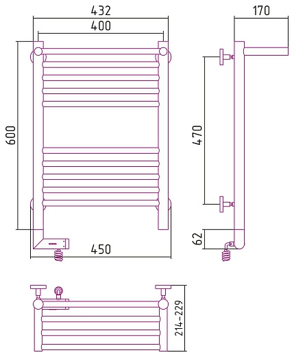 Полотенцесушитель электрический Сунержа Богема с полкой 2.0 60х40