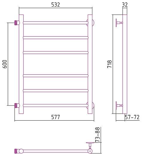 Полотенцесушитель водяной Стилье Версия-Б 600х500 (3+3) П 18