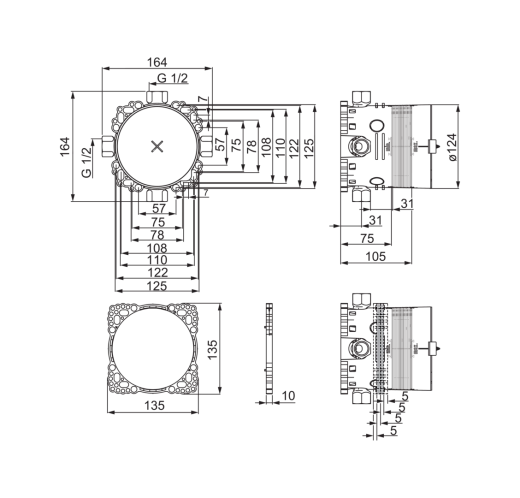 Корпус смесителя для ванны и душа Oras Bluebox 2080, G1/2