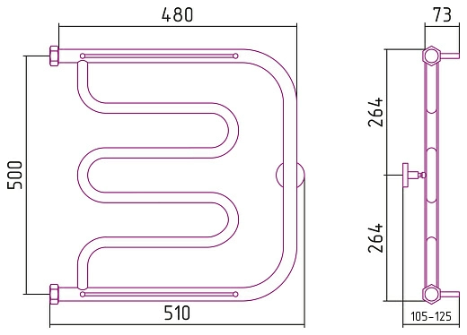 Полотенцесушитель водяной Сунержа Лира 2 полки+ 500х500