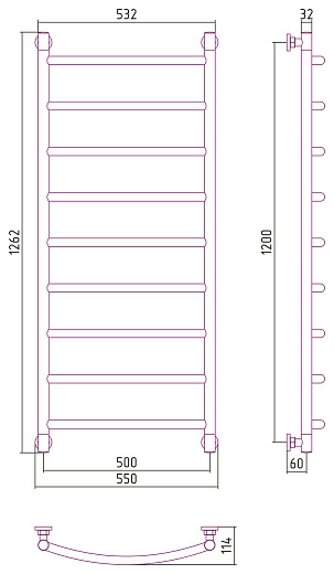 Полотенцесушитель водяной Сунержа Галант+ 1200х500