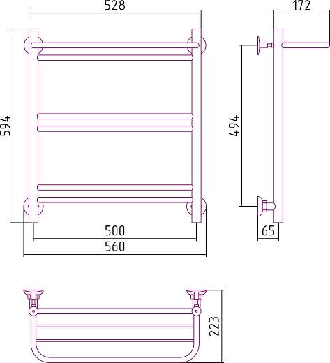Полотенцесушитель водяной Стилье Версия-Н1 600х500 (Полка+1+2+2) П 16