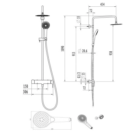 Душ с тремя режимами Villeroy&Boch Embrace, TVS1082000461 Душ с тремя режимами Villeroy&Boch Embrace, TVS1082000461
