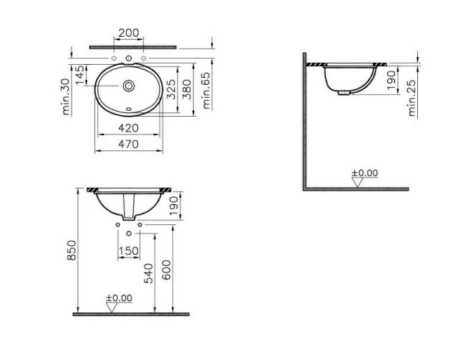 Раковина Vitra 6039B003-0012 S20 42 см, встраиваемая снизу Раковина Vitra 6039B003-0012 S20 42 см, встраиваемая снизу