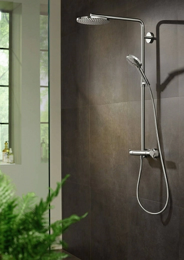 Душевая система Hansgrohe Raindance S 240 PowderRain 1jet Showerpipe 27633340, черный хром Душевая система Hansgrohe Raindance S 240 PowderRain 1jet Showerpipe 27633340, черный хром
