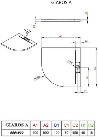 Душевой поддон Radaway Giaros A (на ножках) 90x90x4