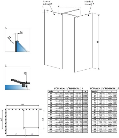 Душевой уголок Radaway Walk-in Modo X II Black Frame 80
