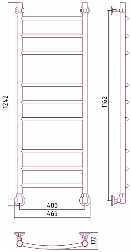 Полотенцесушитель водяной Стилье Аксиома-20 1200х400