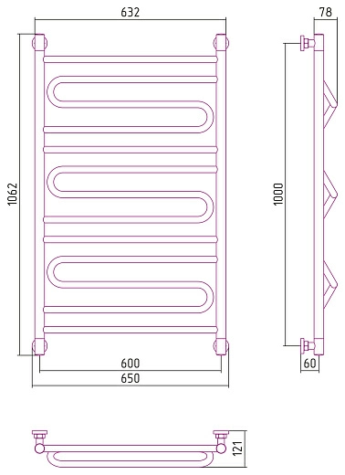 Полотенцесушитель водяной Сунержа Элегия+ 1000х600 Полотенцесушитель водяной Сунержа Элегия+ 1000х600