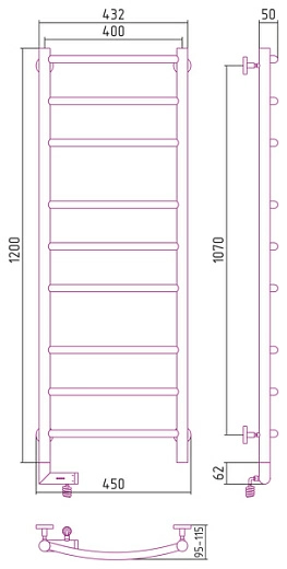 Полотенцесушитель электрический Сунержа Галант 2.0 120х40