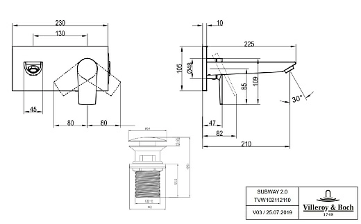 Смеситель Villeroy&Boch Subway 2.0, однорычажный, TVW10211211061