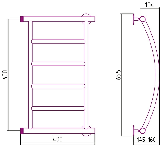 Полотенцесушитель водяной Стилье Минор 0602 600х400 (4) Г