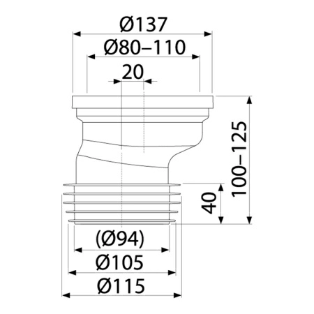 Патрубок для унитаза эксцентрический 20мм.