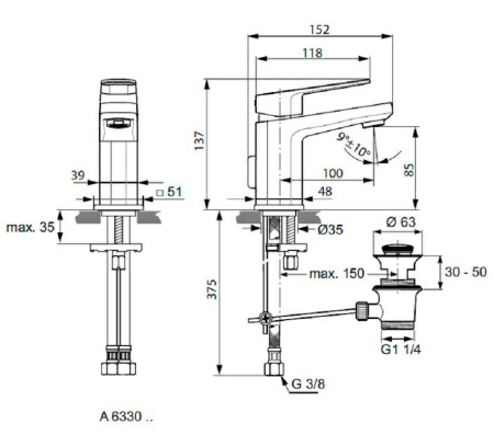 Смеситель Ideal Standard Tonic II A6330AA для раковины, с донным клапаном