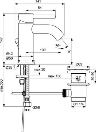 Смеситель Ideal Standard Ceraline BC203U5 для умывальника, белый матовый и хром Смеситель Ideal Standard Ceraline BC203U5 для умывальника, белый матовый и хром