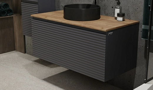 Тумба под умывальник Cossety 100 подвесная Антрацит/Дуб Крафт золотой