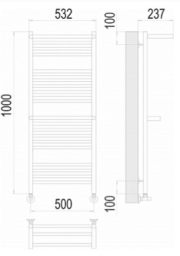 Полотенцесушитель водяной TERMINUS Аврора с 2-мя/п П20 500х1000