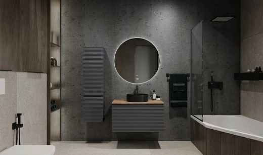 Тумба под умывальник Cossety 80 подвесная, Антрацит/Дуб Крафт золотой