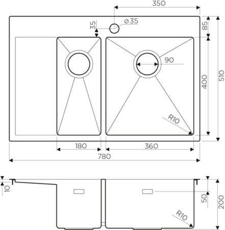 Мойка кухонная Omoikiri Akisame 78-2-IN-R 4973063 нержавеющая сталь Мойка кухонная Omoikiri Akisame 78-2-IN-R 4973063 нержавеющая сталь
