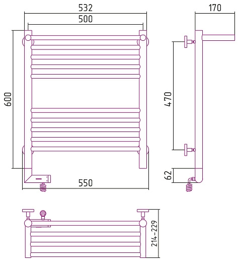 Полотенцесушитель электрический Сунержа Богема с полкой 2.0 60х50