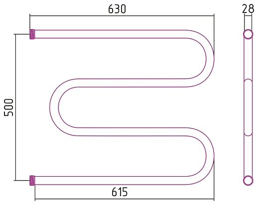 Полотенцесушитель водяной Стилье М-образный 500х650 резьба-сгон 1