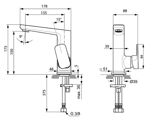 Смеситель Ideal Standard Tonic II для раковины, хром, A6333AA