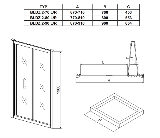 Душевая дверь Ravak BLDZ2-70 блестящий + транспарент