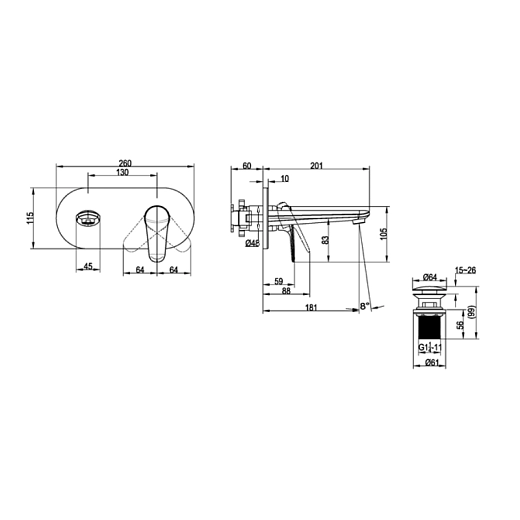 Смеситель для умывальника Villeroy&Boch O.novo Start, однорычажный, TVW10511211061