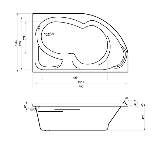 Акриловая ванна Lavinia Boho Grance Hill 170*105 см, угловая L