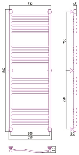 Полотенцесушитель водяной Сунержа Флюид+ 1500х500