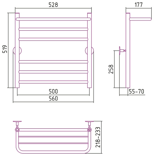 Полотенцесушитель водяной Стилье Универсал-57 600х500 (Полка +2+3) П 18