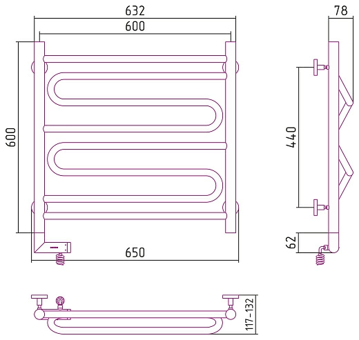 Полотенцесушитель электрический Сунержа Элегия 2.0 60x60