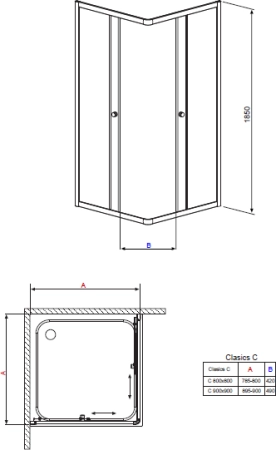 Душевой уголок Radaway Classic C 1850 90x90x185 прозрачное/хром
