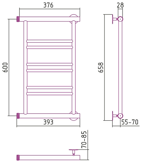 Полотенцесушитель водяной Стилье Минор 0601 600х400 (2+2+2) П