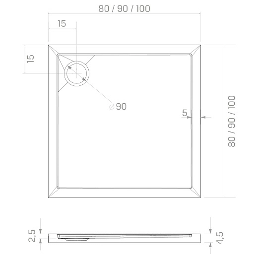 Душевой поддон New Trendy NEW CANTARE 90x90x4,5 (var 1)