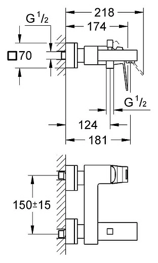 Смеситель Grohe Eurocube 23140000 для ванны с душем