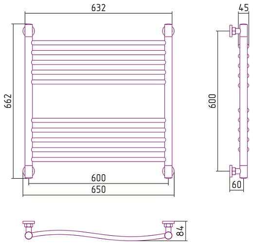 Полотенцесушитель водяной Сунержа Флюид+ 600х600