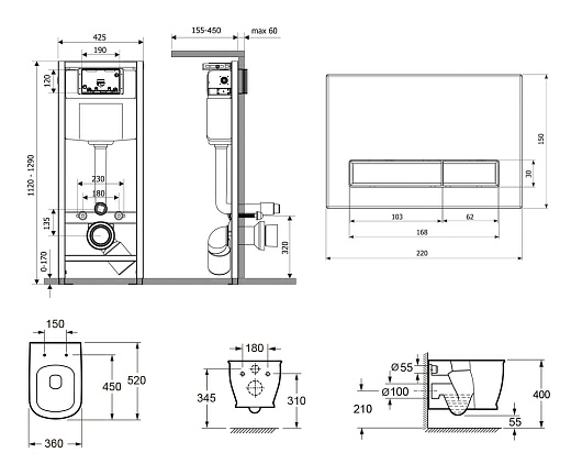 Комплект инсталляции и унитаза 6 в 1 Lavinia Boho Relfix Bell Pro Rimless 77050130