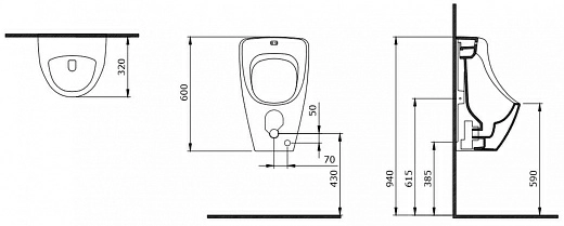 Писсуар Bocchi Taormina Arch 1383-005-0130, наружный подвод воды, черный