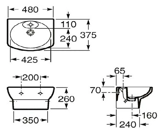 Мини-раковина Roca Dama Senso Compacto 327514000, 48 x 37,5 см, с полупьедсталом Мини-раковина Roca Dama Senso Compacto 327514000, 48 x 37,5 см, с полупьедсталом