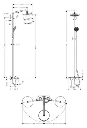Душевая стойка Hansgrohe Croma 220 Showerpipe 27223000 с термостатом Душевая стойка Hansgrohe Croma 220 Showerpipe 27223000 с термостатом
