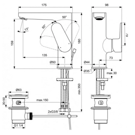 Смеситель Ideal Standard Cerafine Model O для раковины, хром, BC703AA