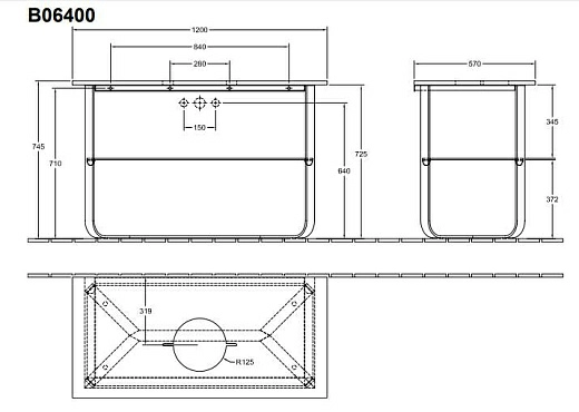 Мраморная столешница Villeroy&Boch Antheus 120х57, B06400RP
