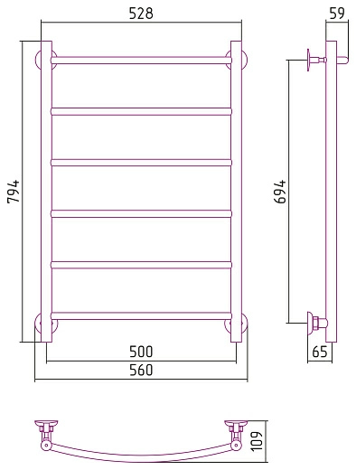 Полотенцесушитель водяной Стилье Версия-Н2 800х500 (6) Г 18