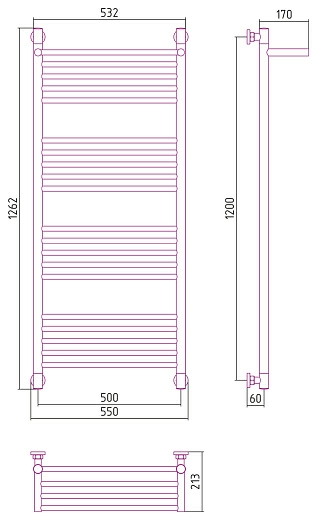 Полотенцесушитель водяной Сунержа Богема с полкой+ 1200х500