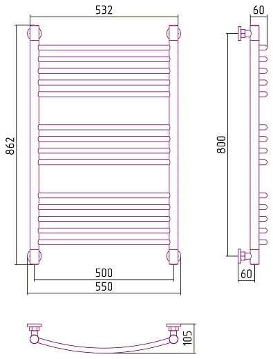 Полотенцесушитель водяной Сунержа Богема+ выгнутая 800х500