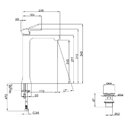 Высокий смеситель для умывальника Villeroy&Boch Classic, TVW10110511061