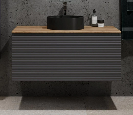 Тумба под умывальник Cossety 100 подвесная Антрацит/Дуб Крафт золотой